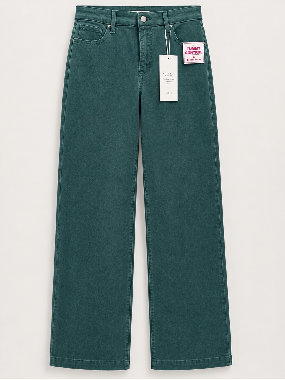 Wide-Leg Tummy Control Jeans - Teal Green